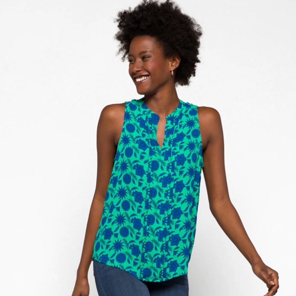 NWT Breyson Pleat Detail Split Neck Blouse Teal Green XXL